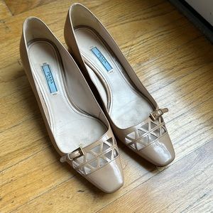 Prada Beige Patent Leather Laser cut Pumps Size 38.5